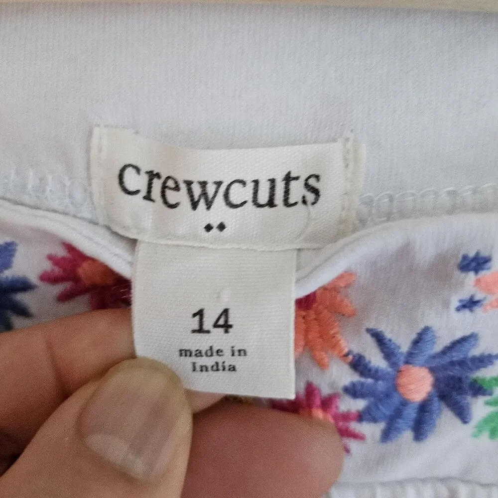 Crewcuts Embroidered Floral Peasant Top White Flutter Sleeve Kids 14 Flaws